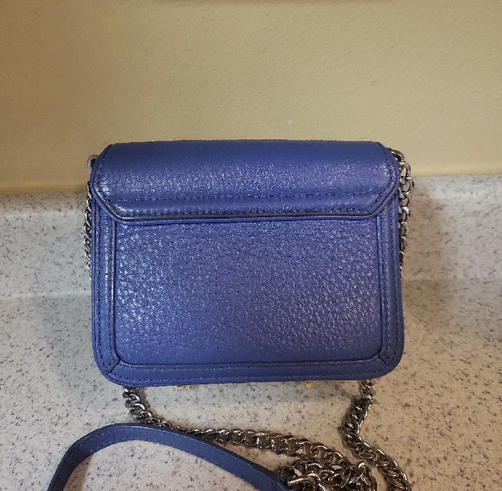 Tory Burch Duet Chain Micro shoulder purse bag in Marlon blue pebbled leather - Picture 3 of 15